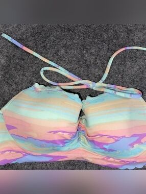 Victoria's Secret Getaway Halter Bikini Top Scalloped Edge Wavy Stripe Print 32B